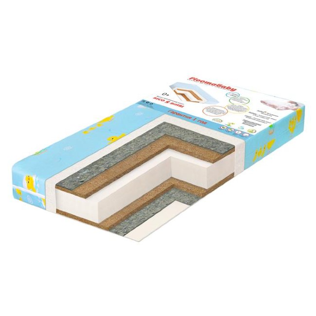 Детский матрас PLOOMABABY PLOOMA BICO 5 BiHBi 120х60х10 бязь/бикокос/холлкон/бикокос/FreeAir/войлок